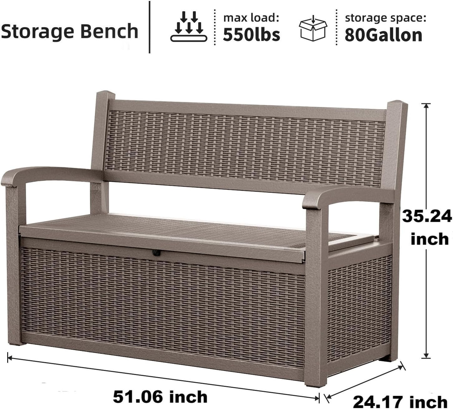 80 Gallon Storage Bench Deck Box Waterproof Lockable,Outdoor Storage Furniture for Patio,Garden and