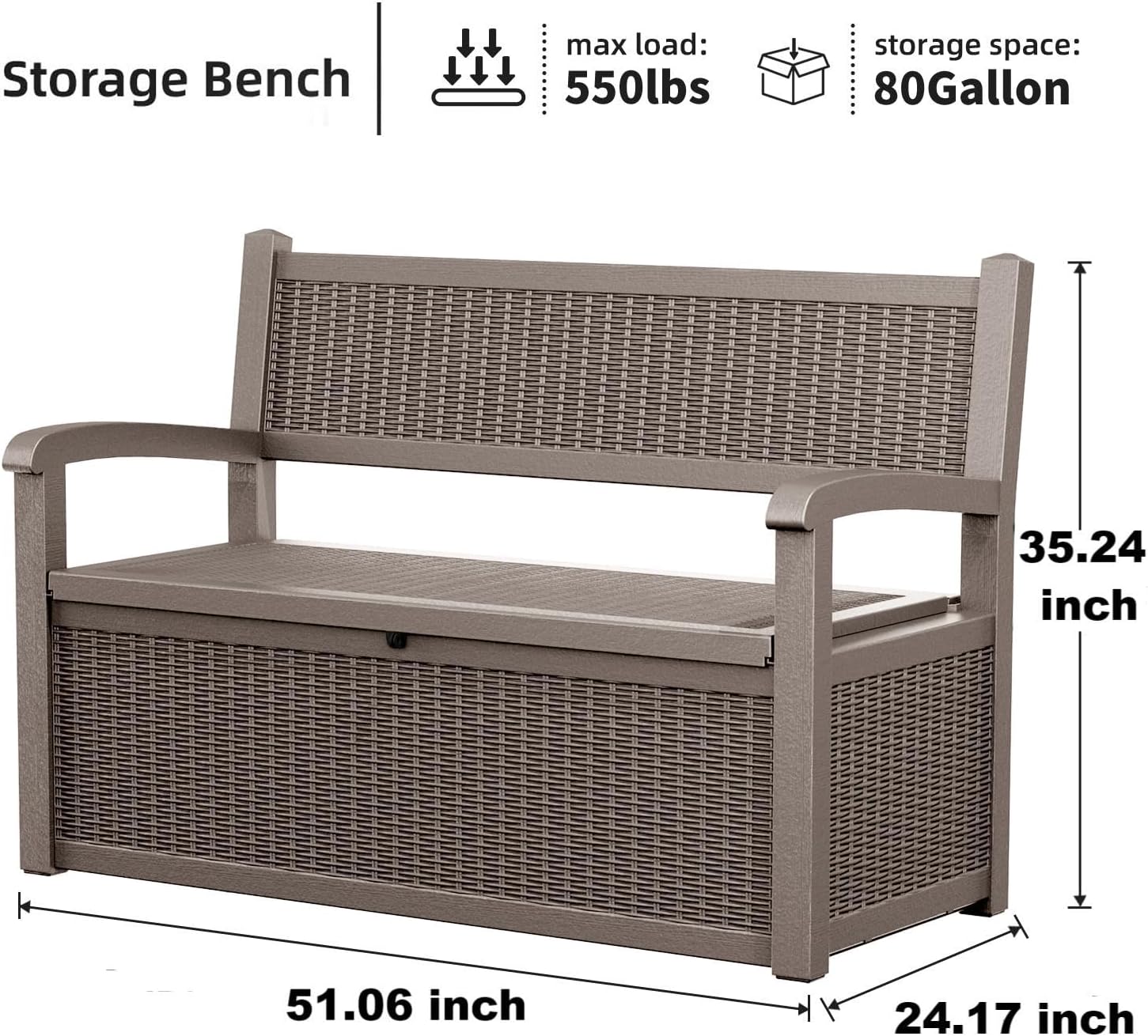 80 Gallon Storage Bench Deck Box Waterproof Lockable,Outdoor Storage Furniture for Patio,Garden and