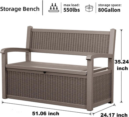 80 Gallon Storage Bench Deck Box, Waterproof and Lockable Outdoor Storage Furniture for Patio