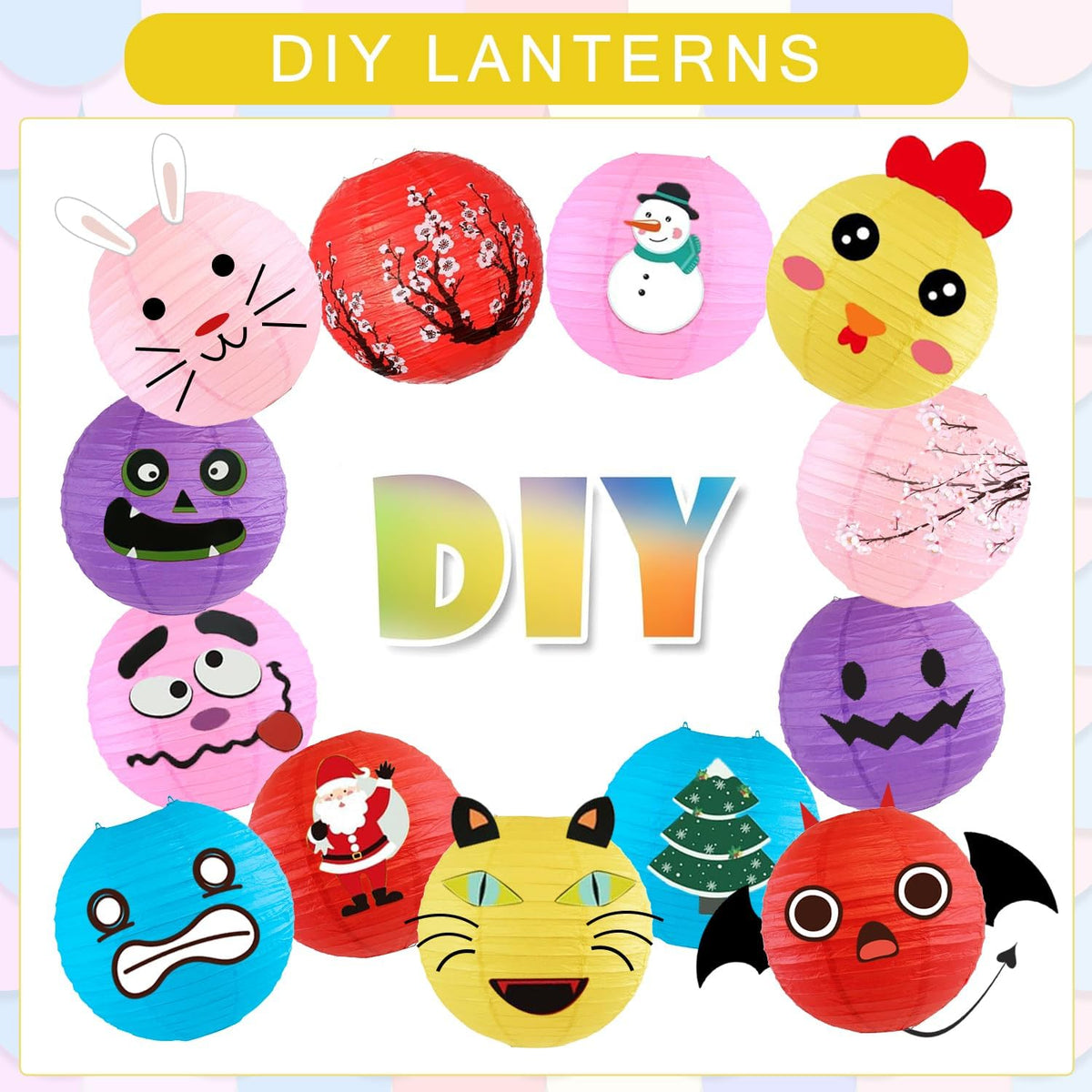 12Pcs Round Paper Lanterns Assorted Sizes (6" 8" 10" 12") for Home Decor, Restaurant, Church