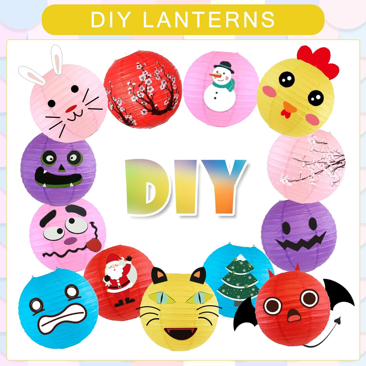 12Pcs Round Paper Lanterns Assorted Sizes (6" 8" 10" 12") for Home Decor, Restaurant, Church