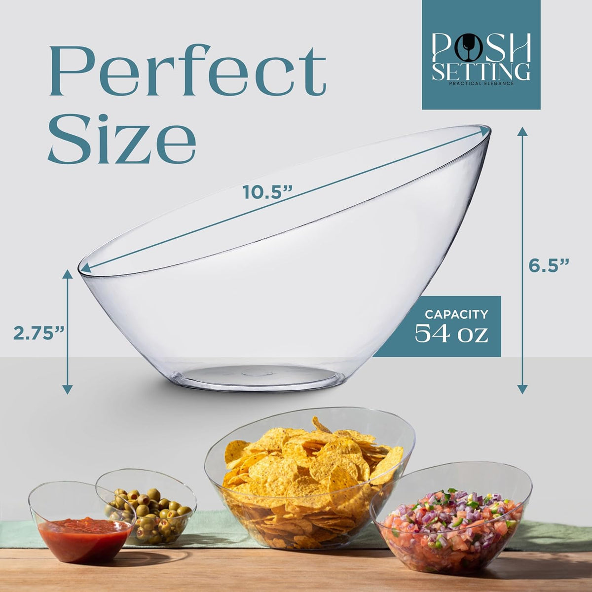 Posh Setting - Clear Plastic Serving Bowls for Party Angled Bowls Disposable Chip Bowls Candy Bowls