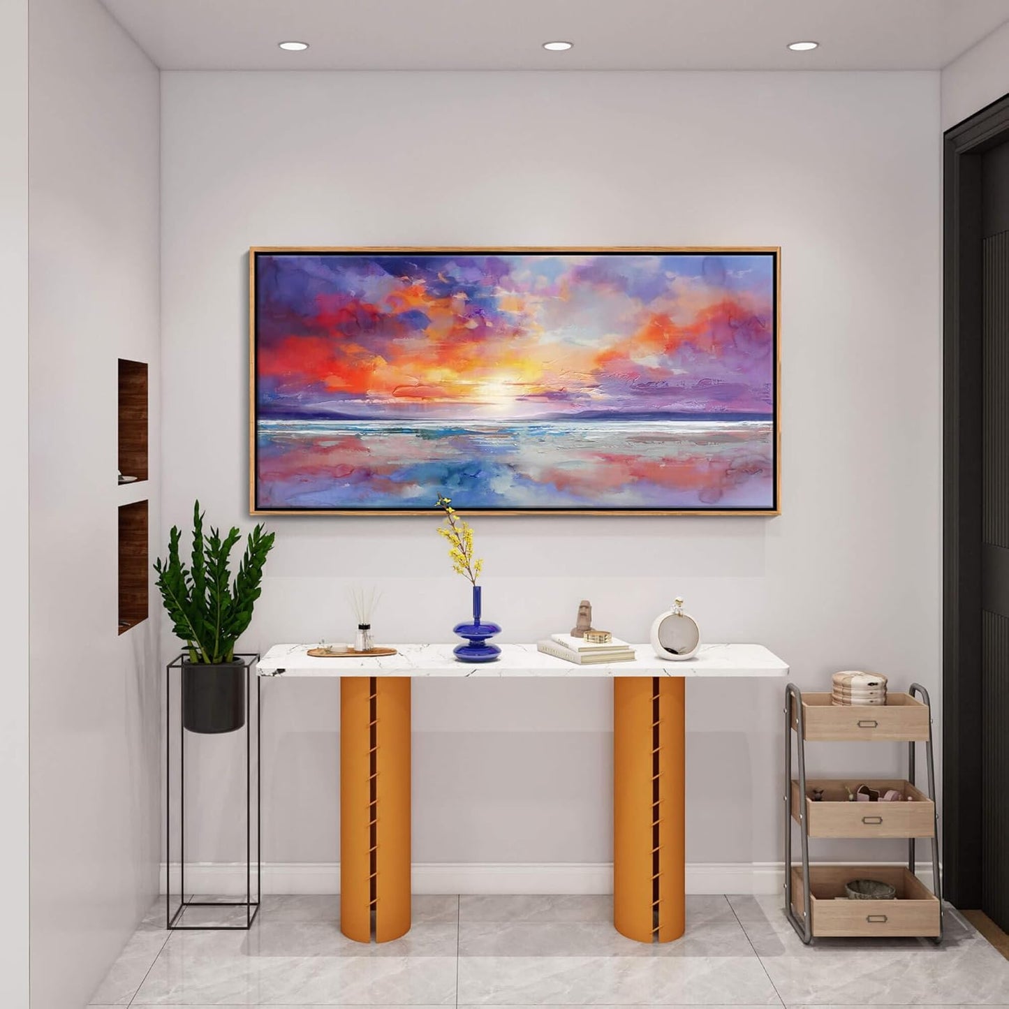 DUNHUANG ART Vibrant Ocean Sunset Canvas Wall Art - Beach Decor & Sunrise Poster - Red Scenery