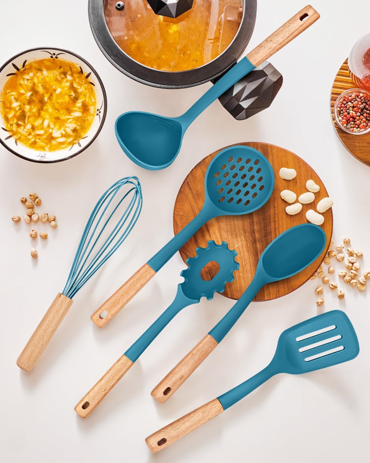 Kitchen Utensils Set, 13PCS Silicone Cooking Utensils, Heat Resistant Kitchen Utensil Spatula Set