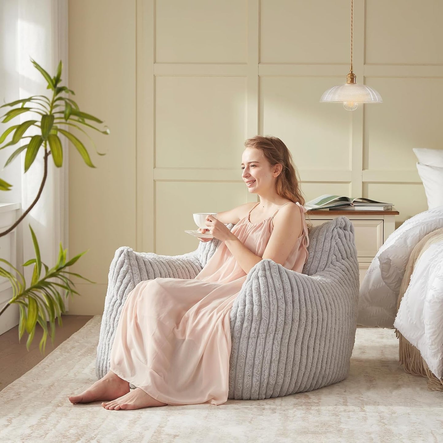 Giant Bean Bag Chairs for Adults Teens, Large Bean Bag Sofa Chairs with Filling Comfy Fuzzy BeanBag
