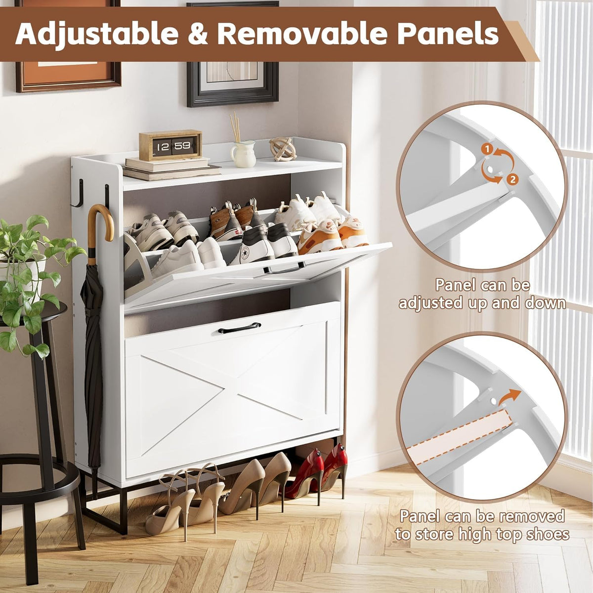 YIKEHOME Shoe Cabinet Storage for Entryway Hidden Shoes Storage Cabinet with 2 Rattan Flip Drawers
