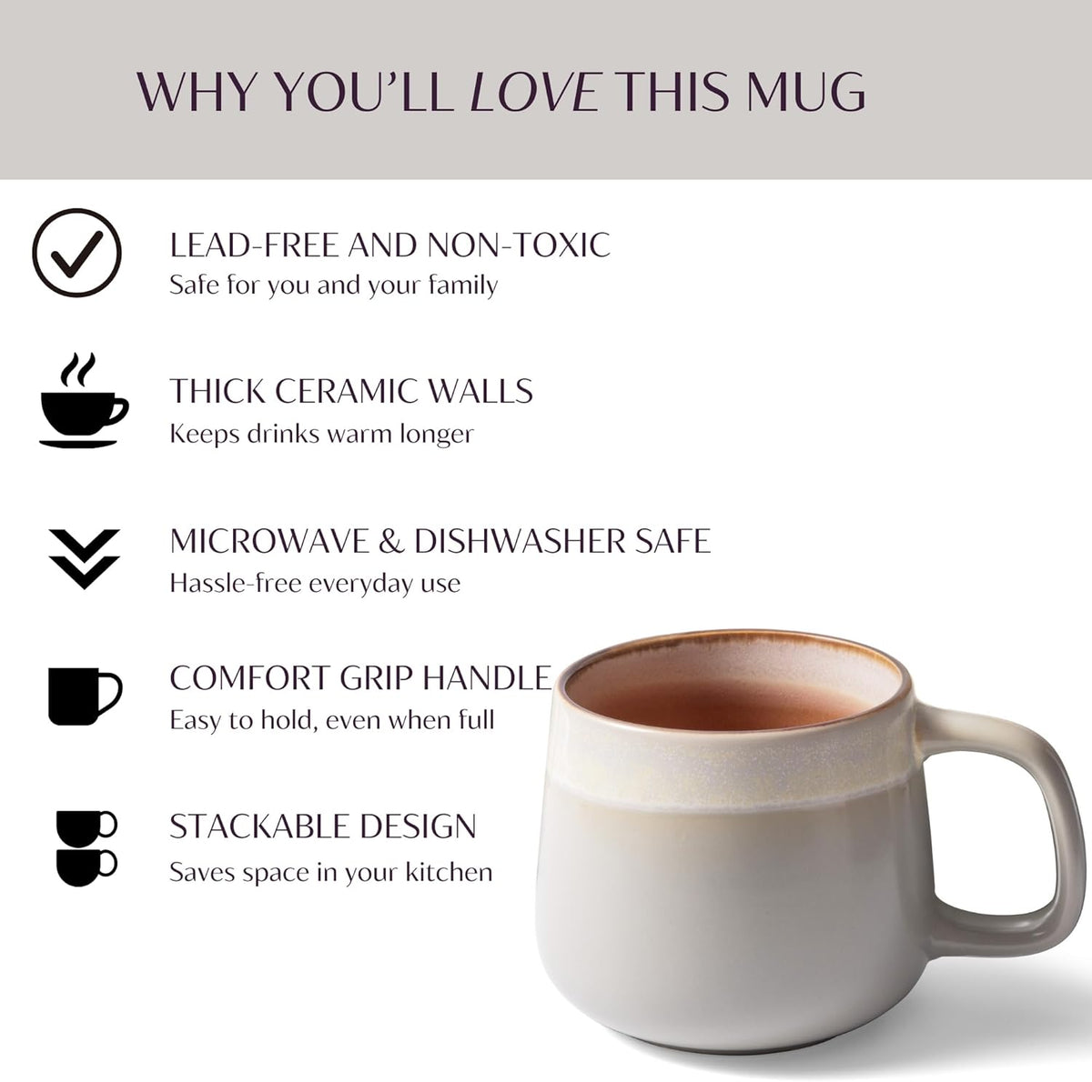 Ceramic Coffee Mugs Set of 4, 12 oz Stoneware Coffee Cups with Comfortable Handle for Latte, Tea