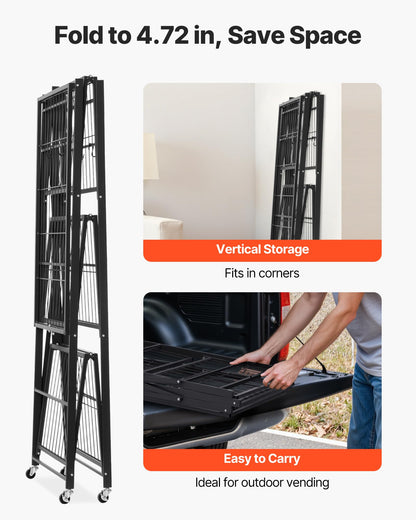 VEVOR 4-Tier Foldable Storage Shelf, 36W x 21D x 60H Inch Folding Metal Rack Shelving Unit, No