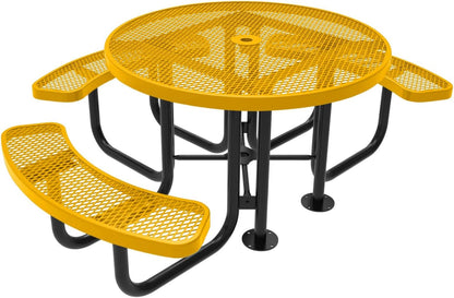 Heavy-Duty Portable Outdoor Picnic Table with Umbrella Hole, Expanded Metal Patio Dining Furniture