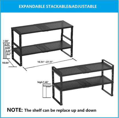 Expandable,Adjustable & Stackable Spice Rack, Cabinet Kitchen Countertop Shelf Organizer,Metal