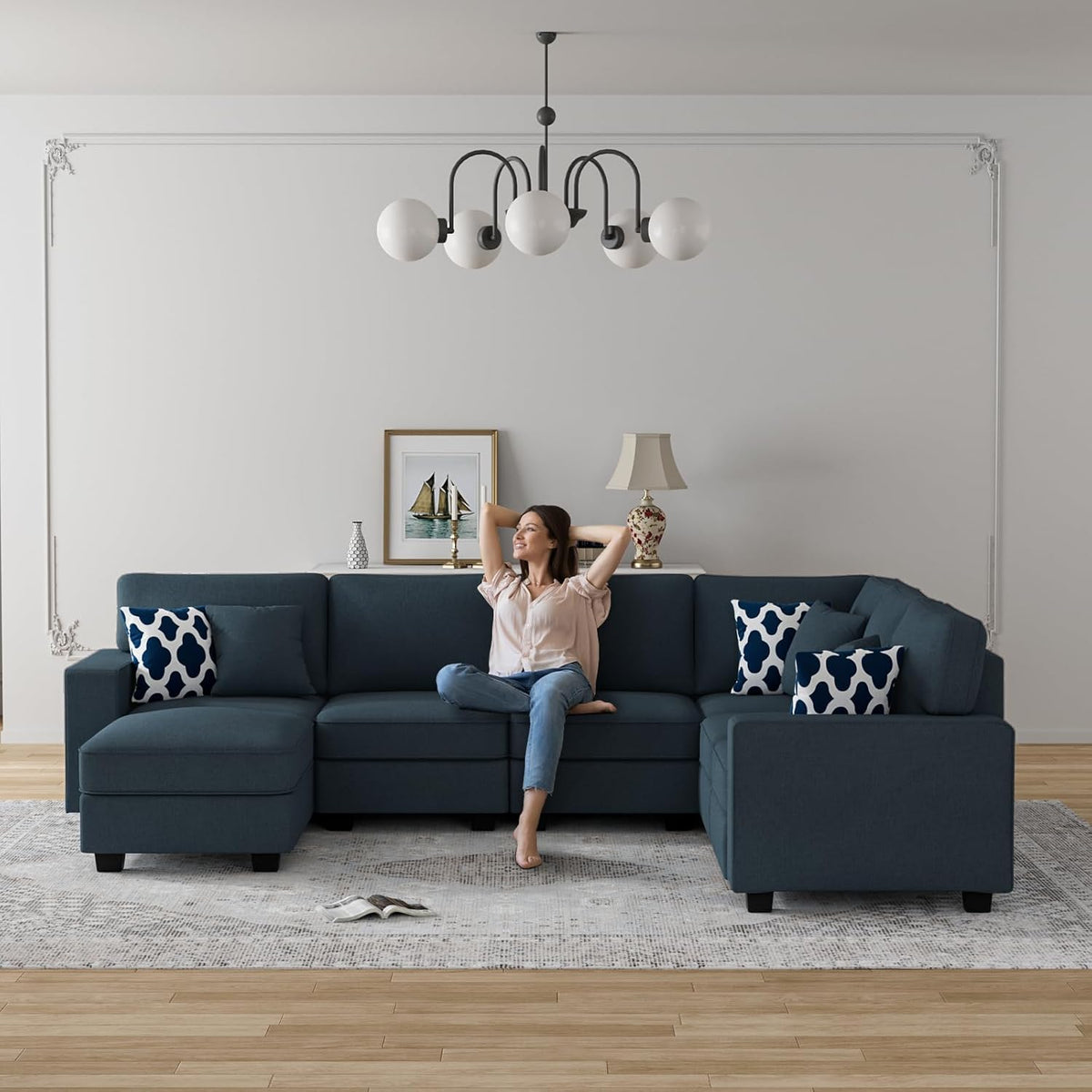 L Lengend Vansen Modular Sectional Sofa U Shaped Couch with Ottoman Modern Reversible Corner