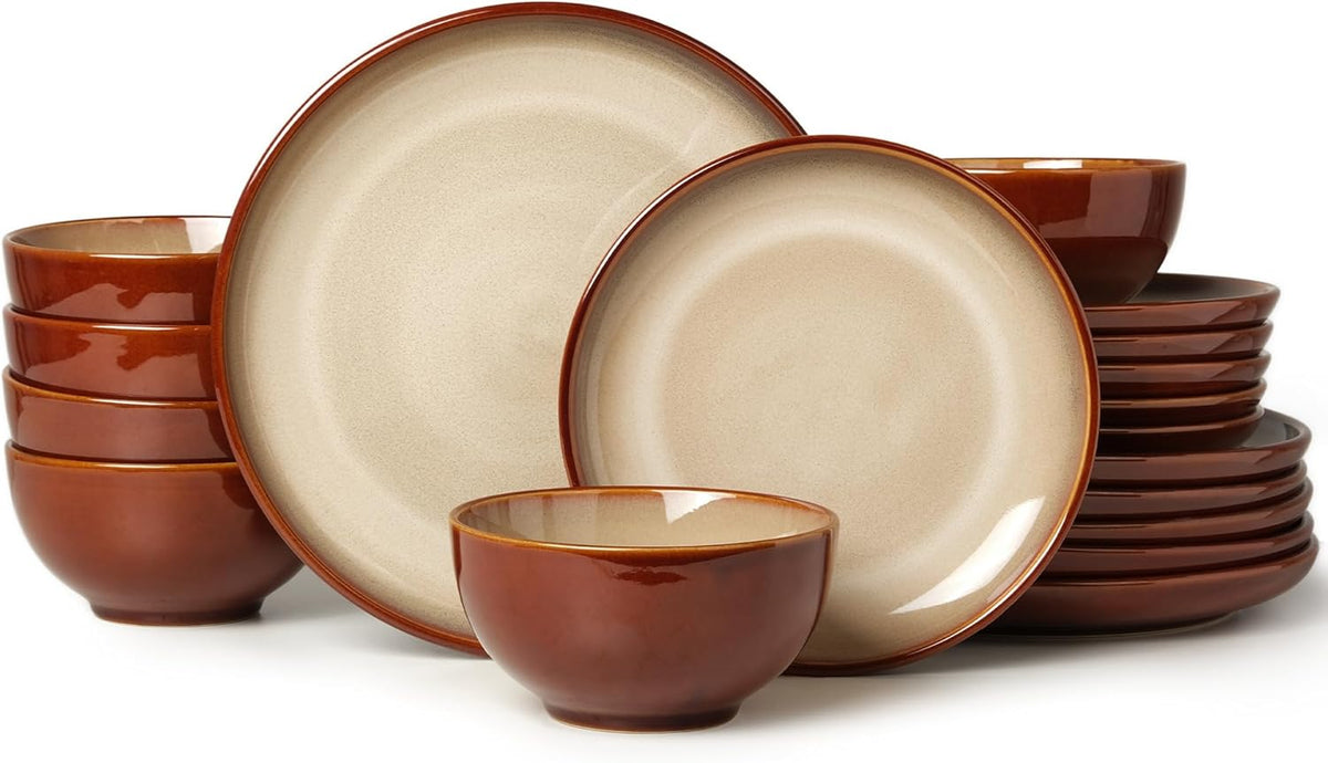 Ceramic Dinnerware Sets for 6, 18 Pieces Stoneware Plates and Bowls Sets, Chip and Crack Resistant