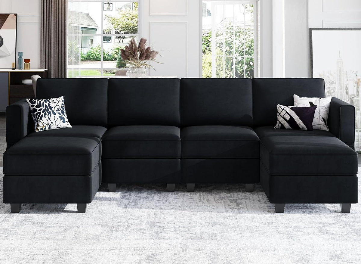 Belffin Modular Sectional Sofa with Reversible Chaises Velvet U Shaped Sectional Couch with Storage