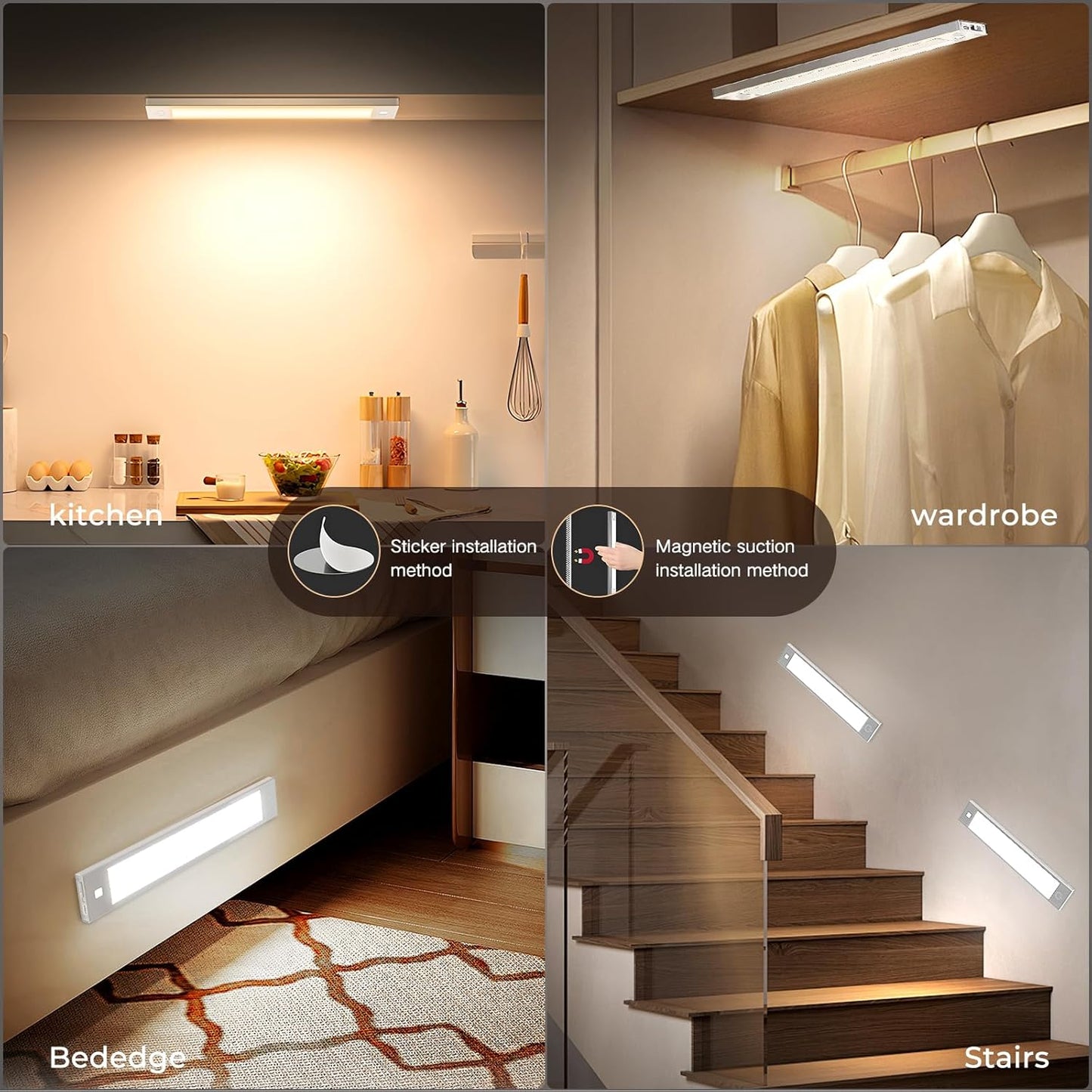 VST 72 LEDs Motion Sensor Lights Indoor 3 Color Temps, Dimmable Under Cabinet Lighting, 1800mAh
