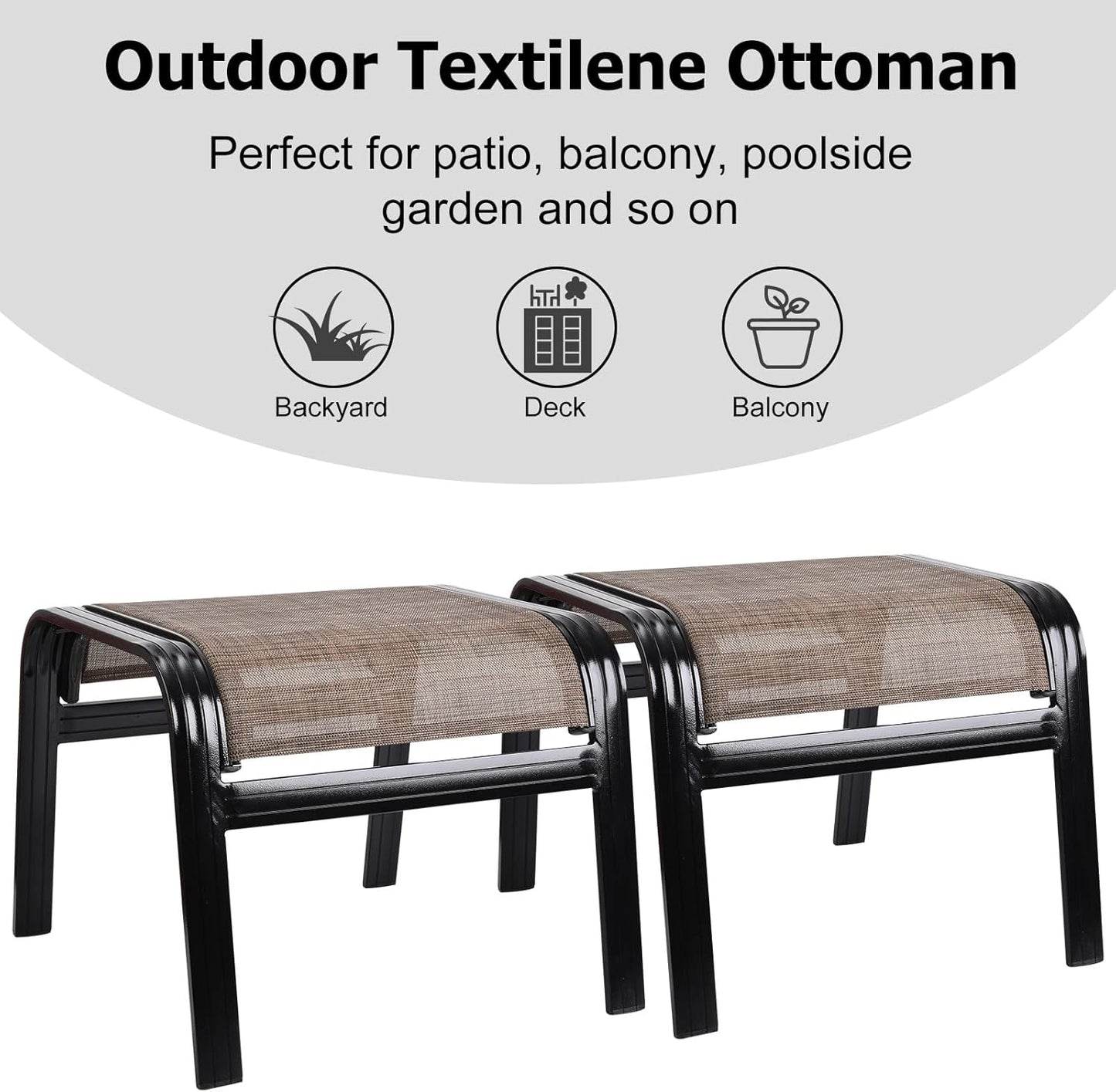 Patio Ottoman Outdoor Footstools Assembled Aluminum Footrest Small Seat for Balcony,Backyard 2 Pack