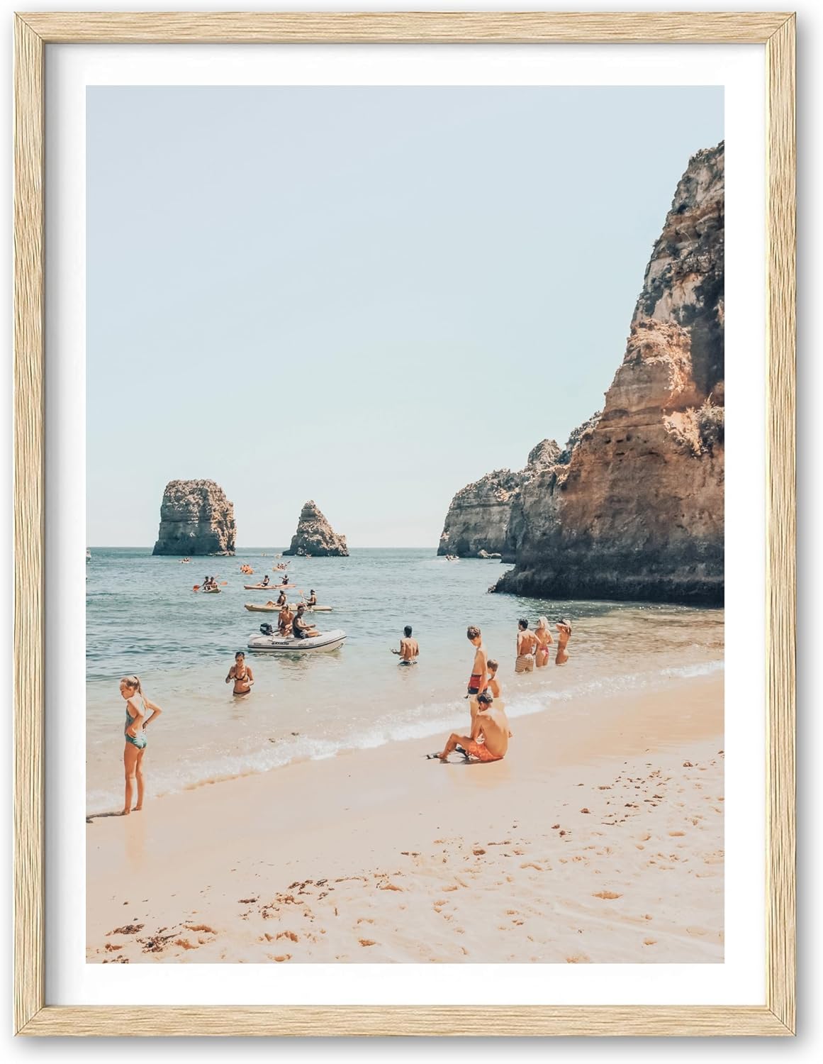 HesenDot Natural OAK Wood Framed Amalfi Coast Summer Wall Art,12x16in Italy Arienzo Beach Canvas