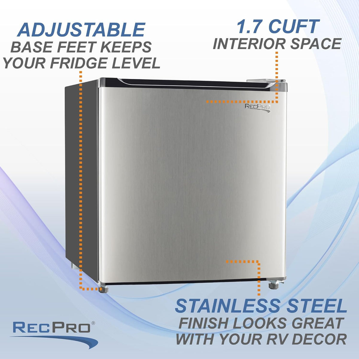 RecPro 1.7 Cu Ft 12V RV Refrigerator | Compact Fridge with Reversible Door, 2L Bottle Door Storage