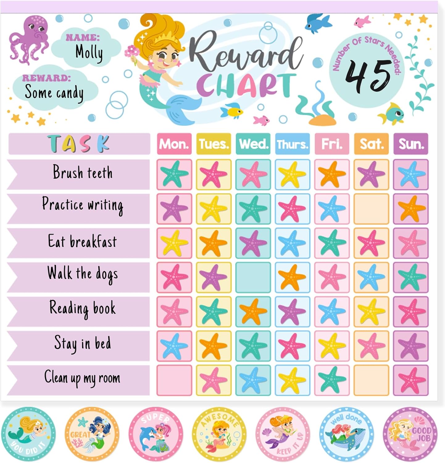 Reward Chart for Kids,Magnetic Behavior Chore Chart for Kids at Home,26 Mermaid Chore Charts,1960