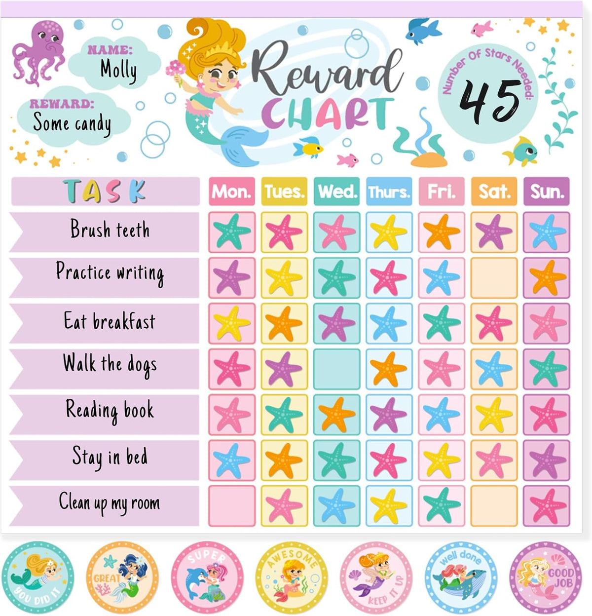 Reward Chart for Kids,Magnetic Behavior Chore Chart for Kids at Home,26 Mermaid Chore Charts,1960
