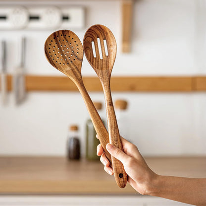 Gudamaye 13 inch Long Wooden Spoons for Cooking,Wooden Utensils for Cooking with Utensils Holder,9