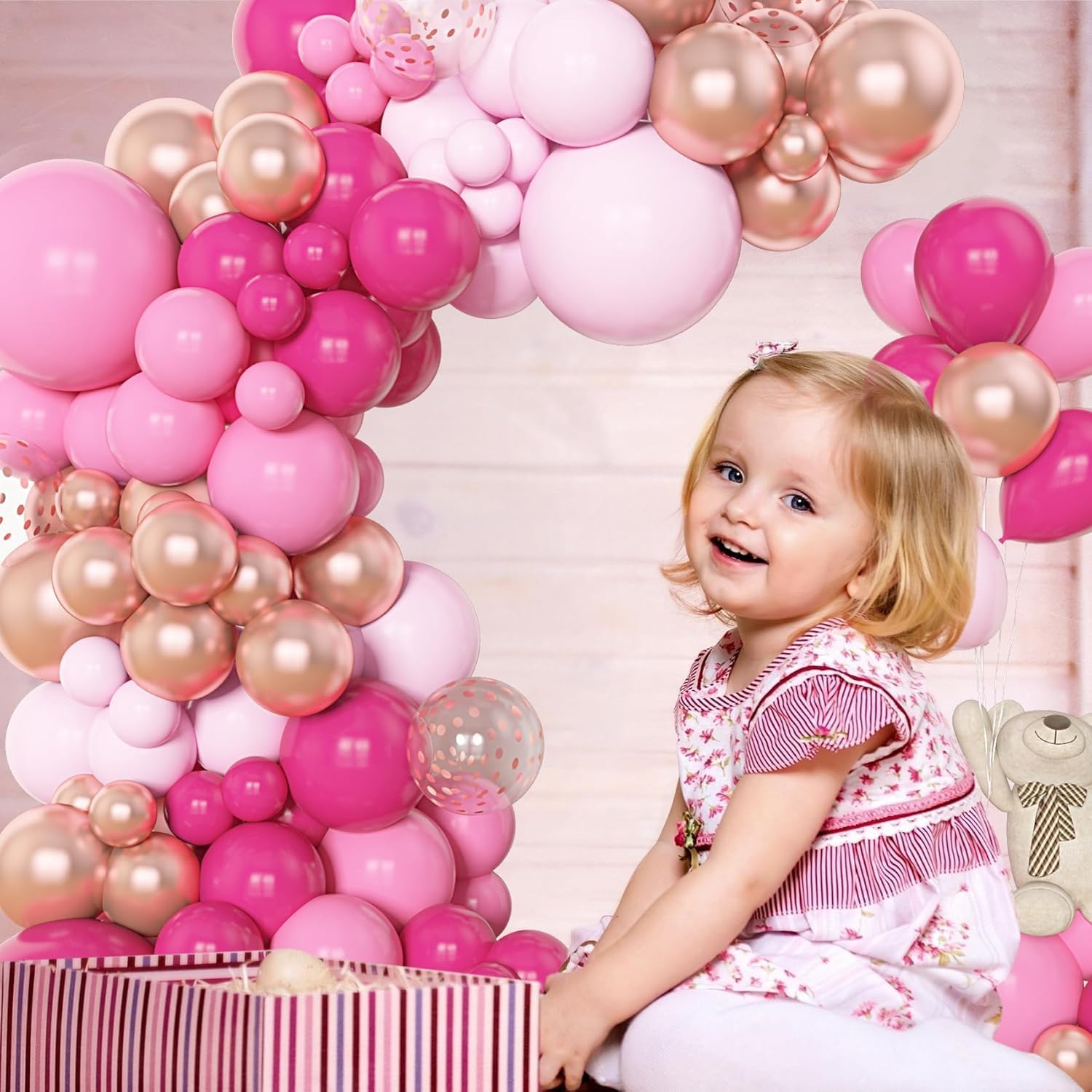 Amandir 153pcs Pink Balloon Garland Arch Kit, Different Sizes 18 12 10 5 inch Hot Pink Latex