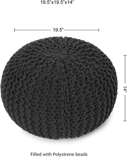 REDEARTH Round Pouf Foot Stool Ottoman - Cotton Hand Knitted Dori Pouffe - Cord Boho Home Décor