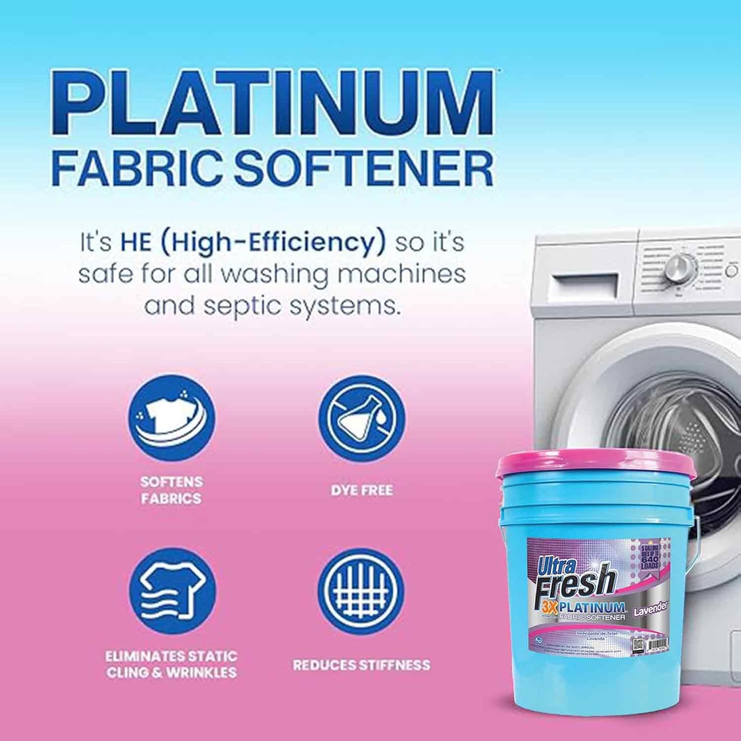 Ultra Fresh Platinum Fabric Softener for Laundry up to 640 Loads, Lavender, 5 Gallons - Fabric Odor