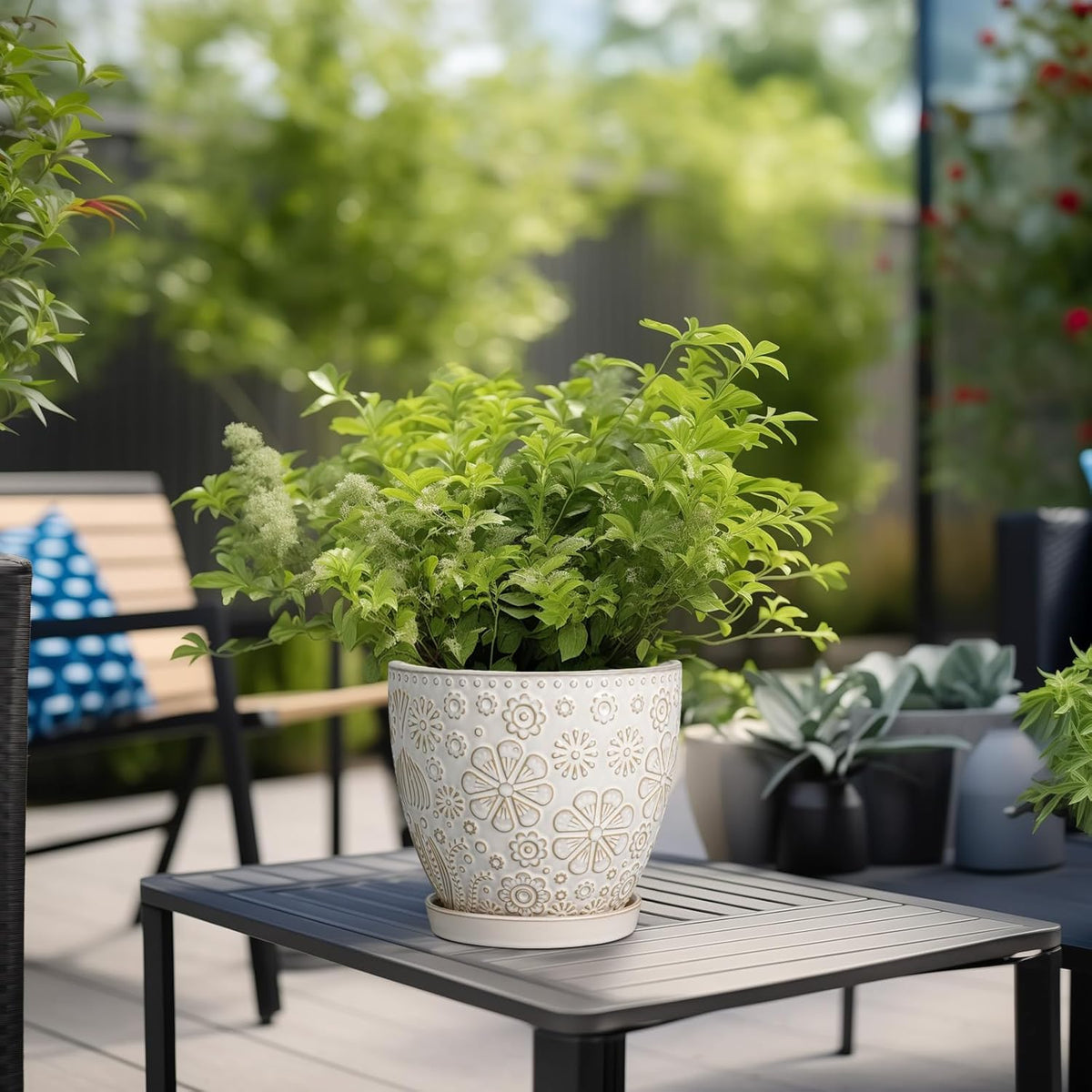 6.9 Inch Plant Pot with Drainage Hole and Saucer Ceramic Planter for Indoor Plant Flower Pot for
