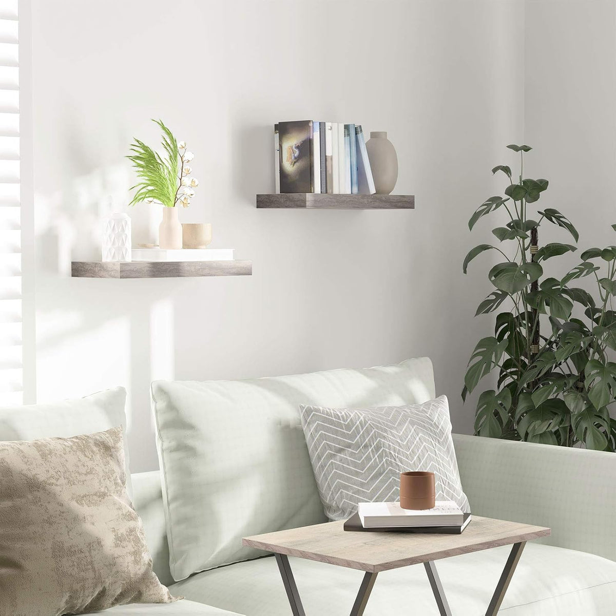 HOOBRO Floating Shelves for Wall, Wall Mounted Shelf Set of 2, 15.7" Hanging Shelf with Invisible