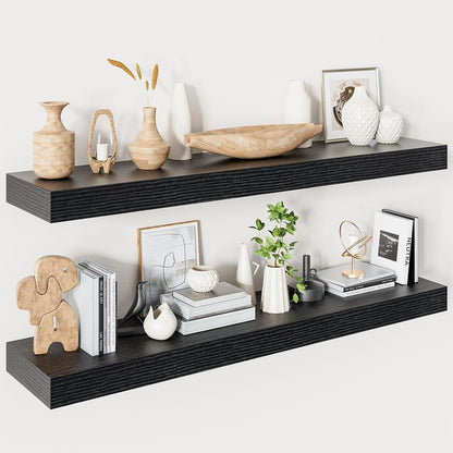 Heimlove 40 Inches Floating Shelves for Wall,9.3" Deep Black Long Floating Shelves Set of 2,Large