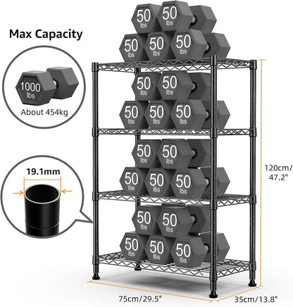 1000 lbs Storage Shelving Steel Heavy Duty 4-Tier Utility Shelving Unit Steel Organizer Wire Rack