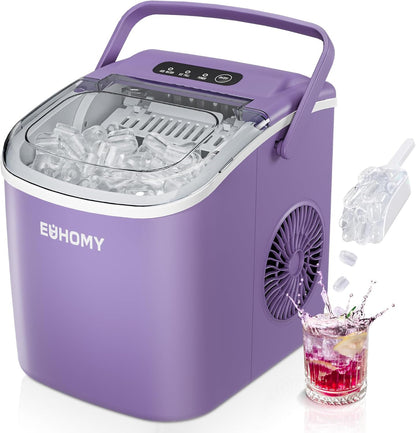 EUHOMY Countertop Ice Maker Machine with Handle, 26lbs Per Day, 9 Ice Cubes Ready in 6 Mins