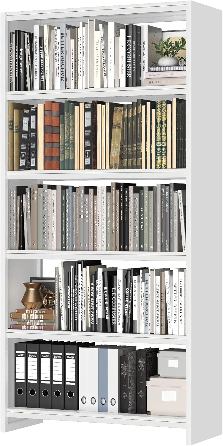 69" Tall Bookcase, 5-Tier Wide Bookshelf, Library Book Case with Display Shelf, Lightweight Metal