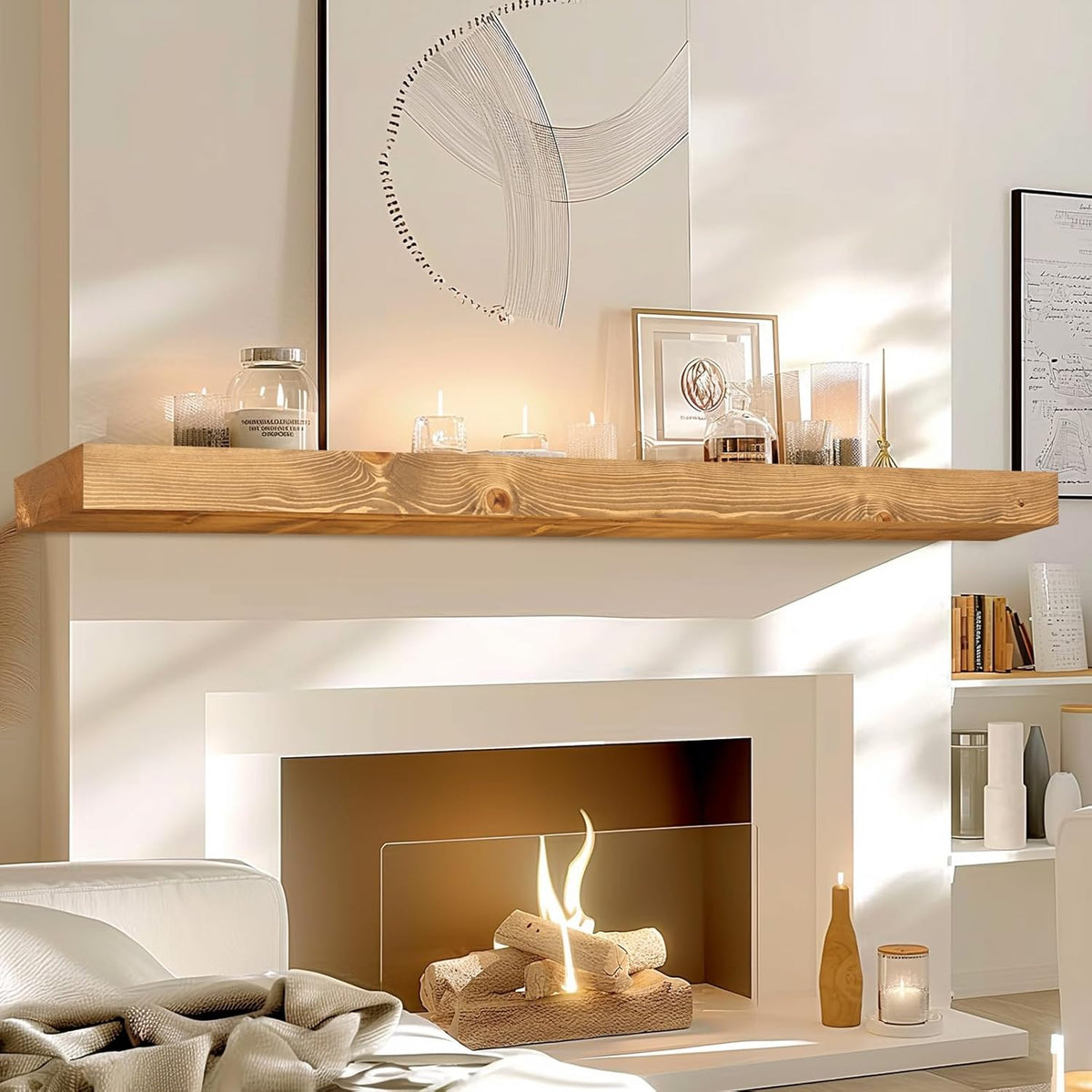 72x7x3 Fireplace Mantel - Solid Rustic Wood - Wall Mounted Floating Shelf with Invisible Heavy Duty
