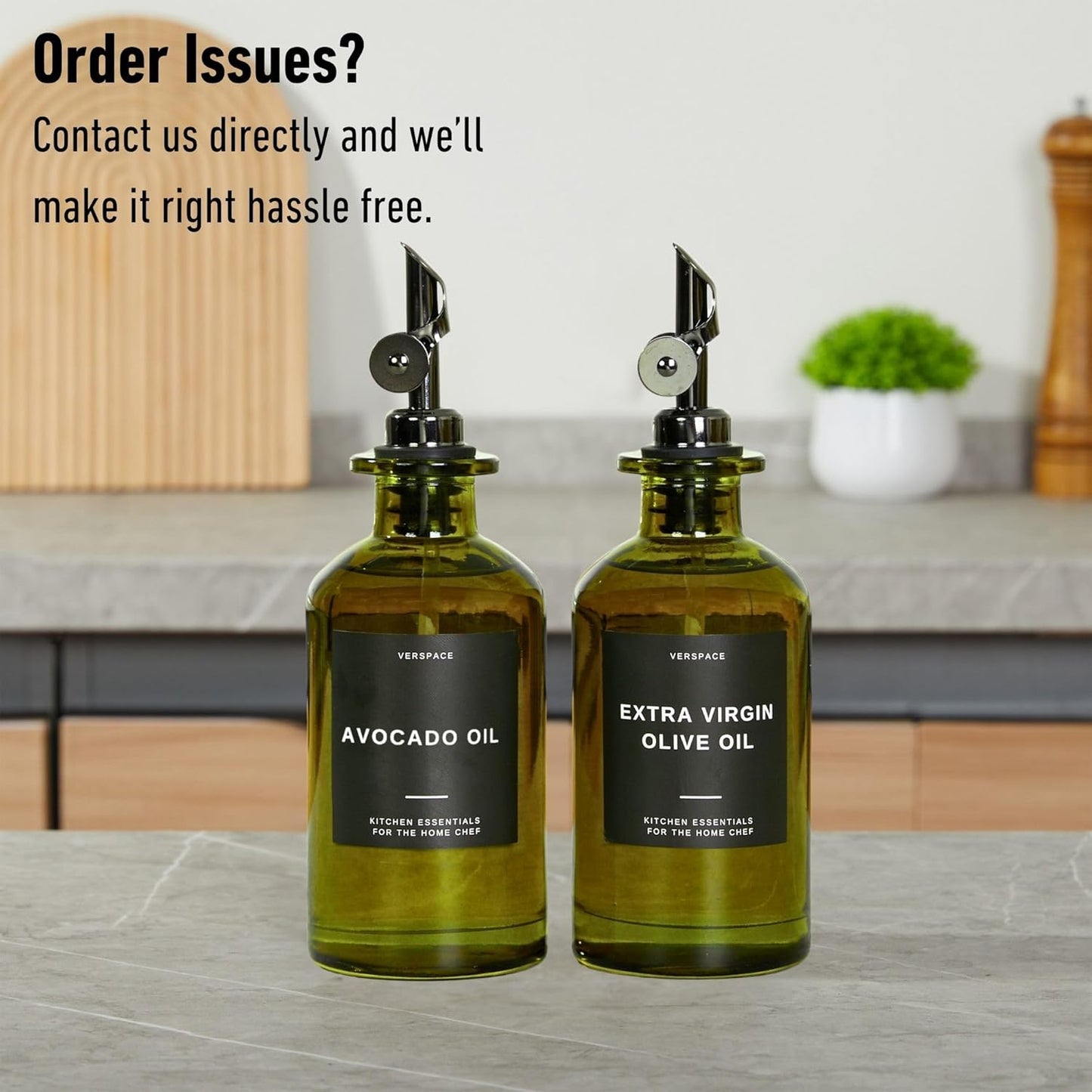 Green Glass Olive Oil Dispenser Bottle For Kitchen By Verpsace,Avocado Oil Dispenser Set, Modern