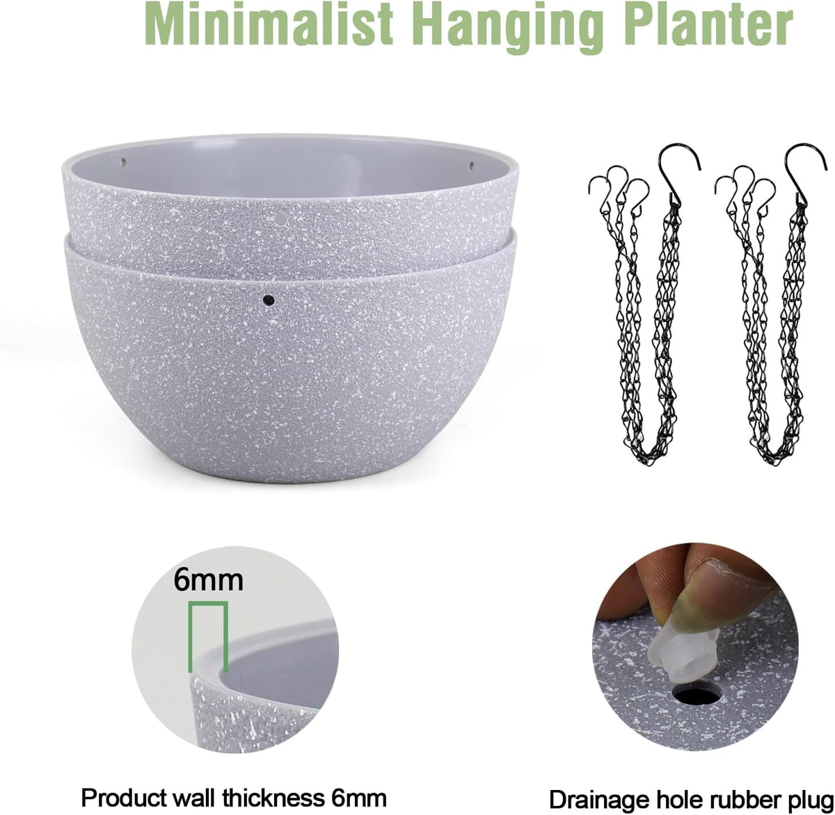 12 inch Large Hanging Planters for Indoor Outdoor Plants, 2 Pack Hanging Flower Pots with Drainage