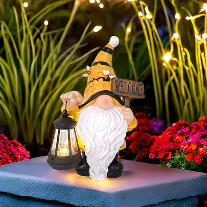 Gnome Garden Statues with Solar Lights Outdoor Gnomes Sculpture Yard Patio Decor for Lawn Ornaments