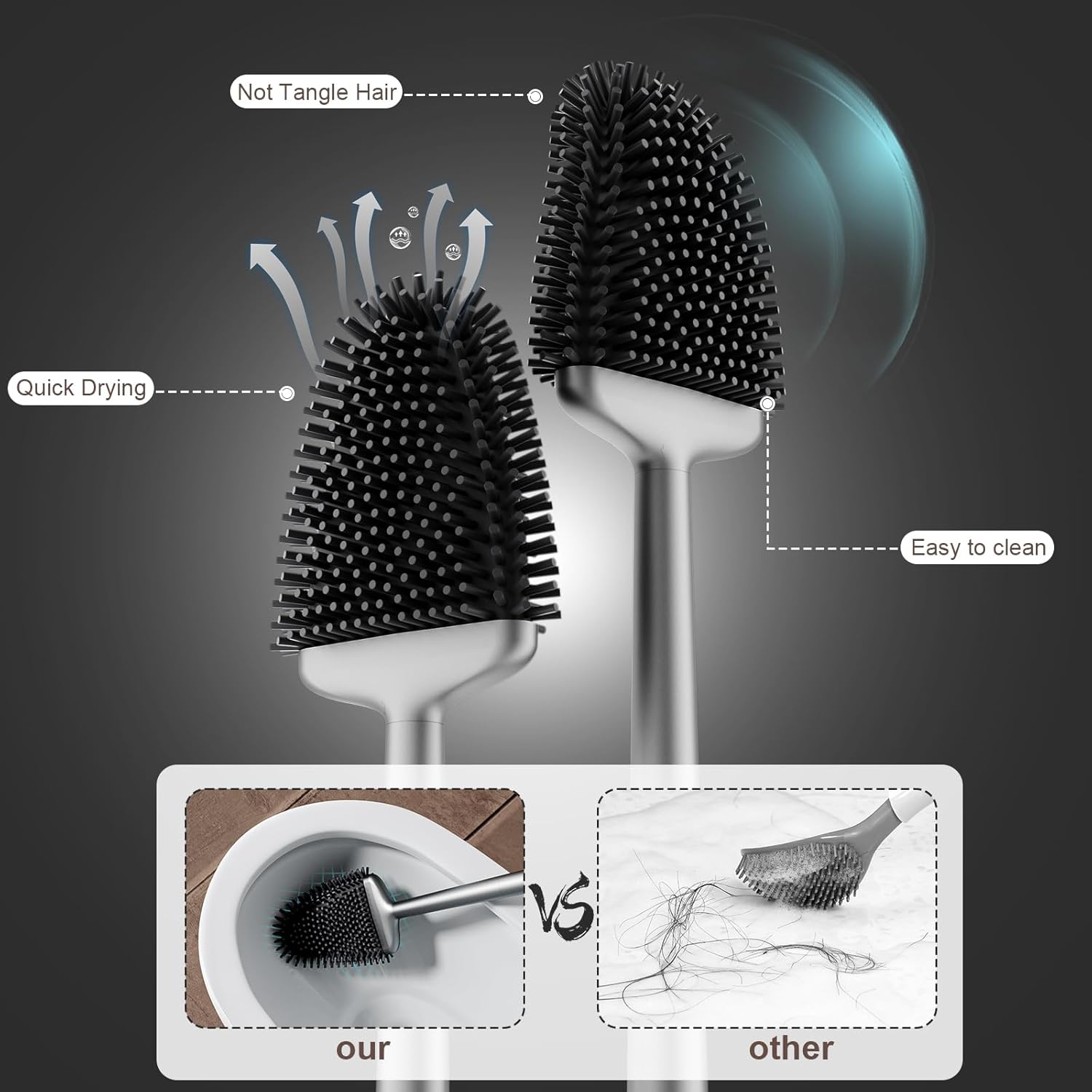 Sellemer Toilet Brush and Holder Set - Flexible Toilet Bowl Brush Head with Silicone Bristles