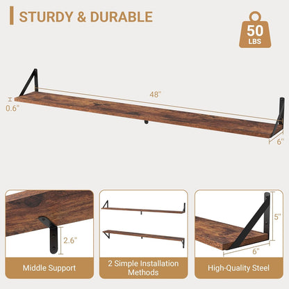 Heimlove 48 Inch Large Wall Bookshelves Set of 3, Wall Mounted Bookshelves,Heavy Duty Wooden