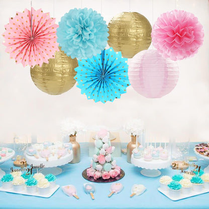 Pink Blue-Gold Party-Decorations Streamers Lanterns - 14pcs Gender Reveal Boy or Girl Birthday