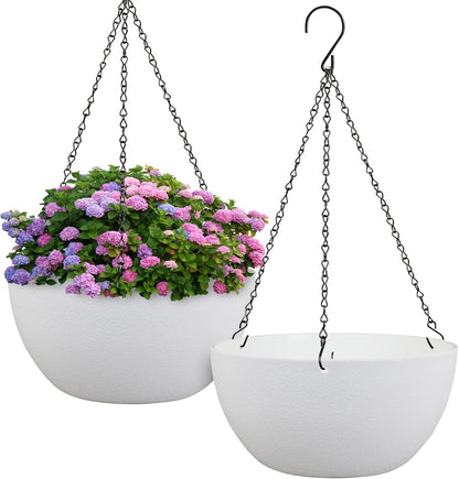 12 inch Large Hanging Planters for Indoor Outdoor Plants, 2 Pack Hanging Flower Pots with Drainage