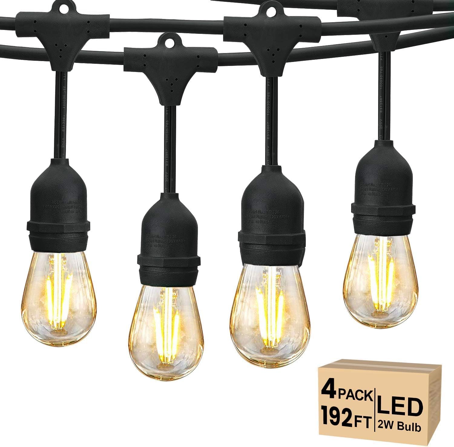 Svater 192 FT Outdoor String Lights 2W, Patio Light for Outside with 64 Antique S14 Plastic LED