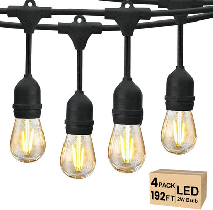 Svater 192 FT Outdoor String Lights 2W, Patio Light for Outside with 64 Antique S14 Plastic LED