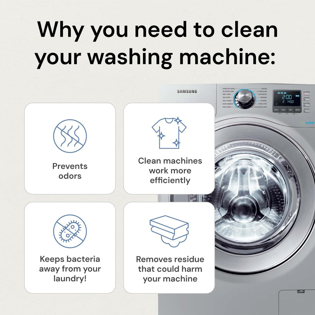 Grab Green Washing Machine Cleaner, 5 Count, Fragrance Free, Mineral Based Removes Deposits and