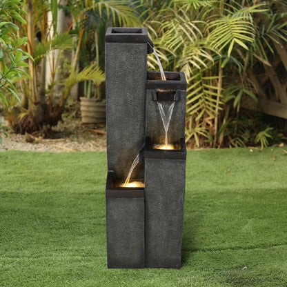 Modern Floor-Standing Water Fountain 39.3” High, Indoor Outdoor Water Fountain with Lights for