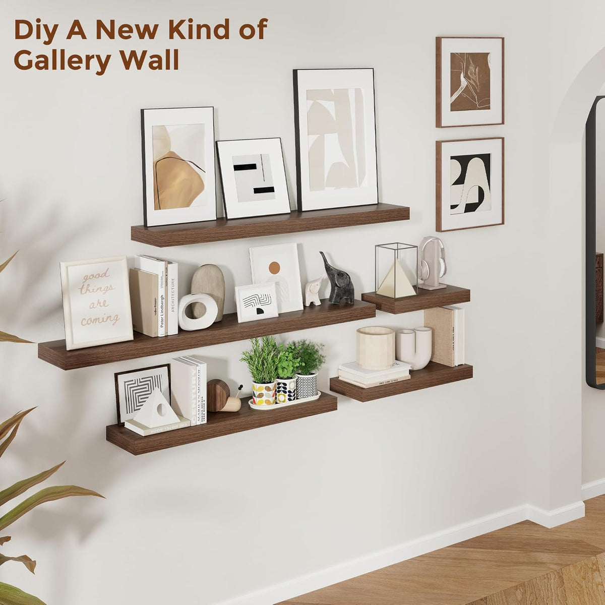 Heimlove 48 Inch Floating Shelves for Wall 8 Inch Deep Walnut Shelves Set of 2,Wall Mounted Rustic