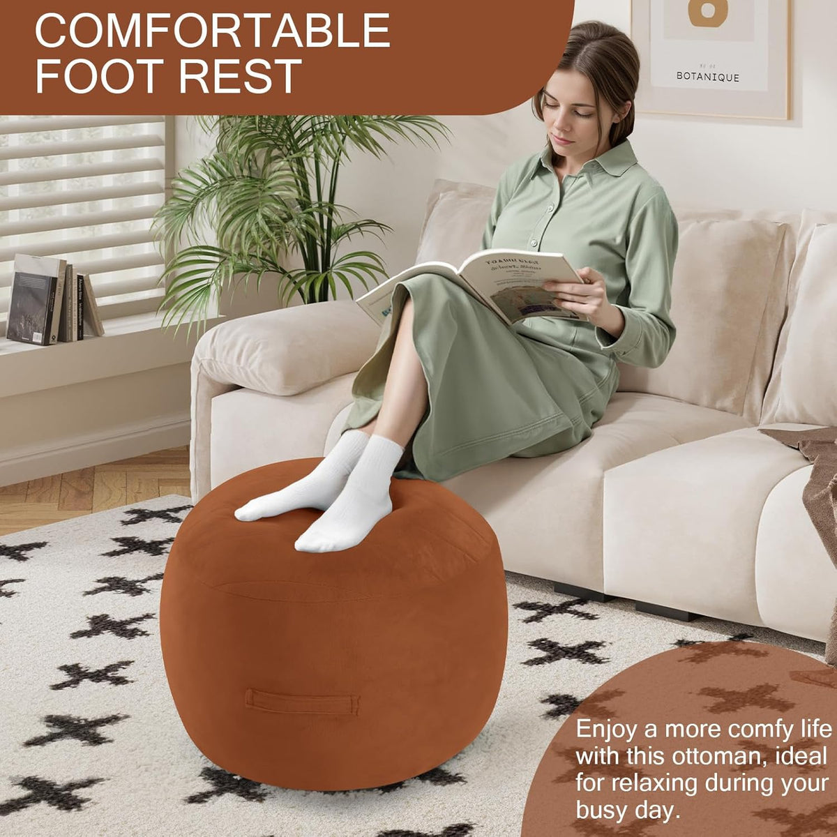 MeMoreCool Round Stuffed Pouf Ottoman Foot Rest, Floor Pouf Foot Stool with Soft Foam Chunk