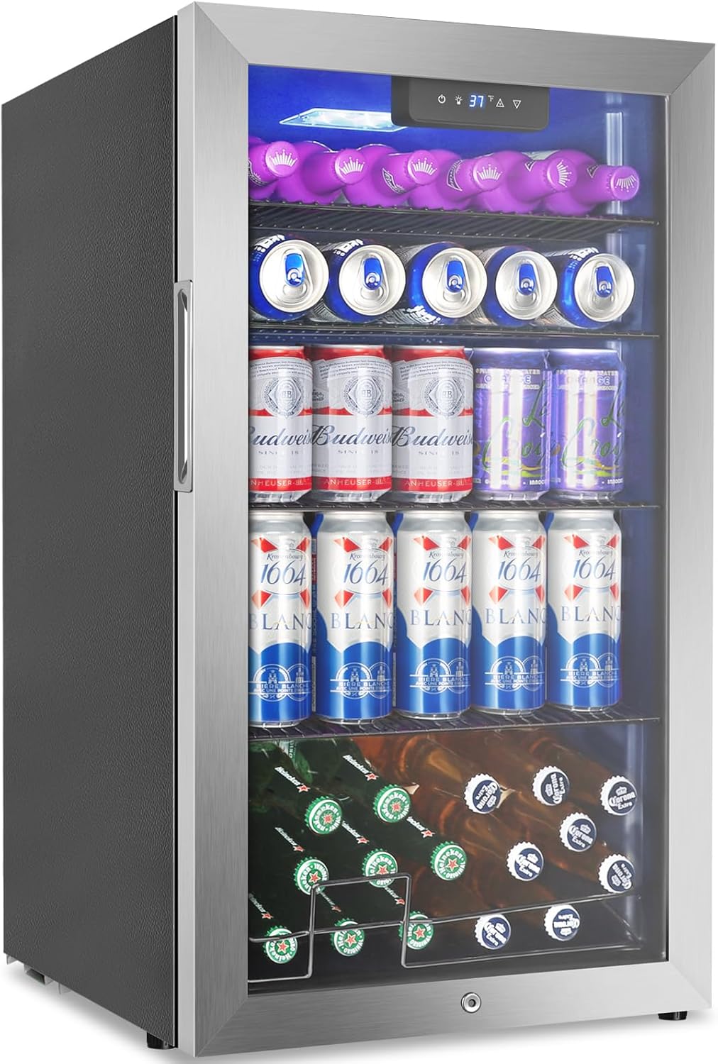 Beverage Refrigerator Cooler, 128 Cans Mini Fridge Glass Door for Drink Beer Soda Wine, 3.2 Cu.Ft