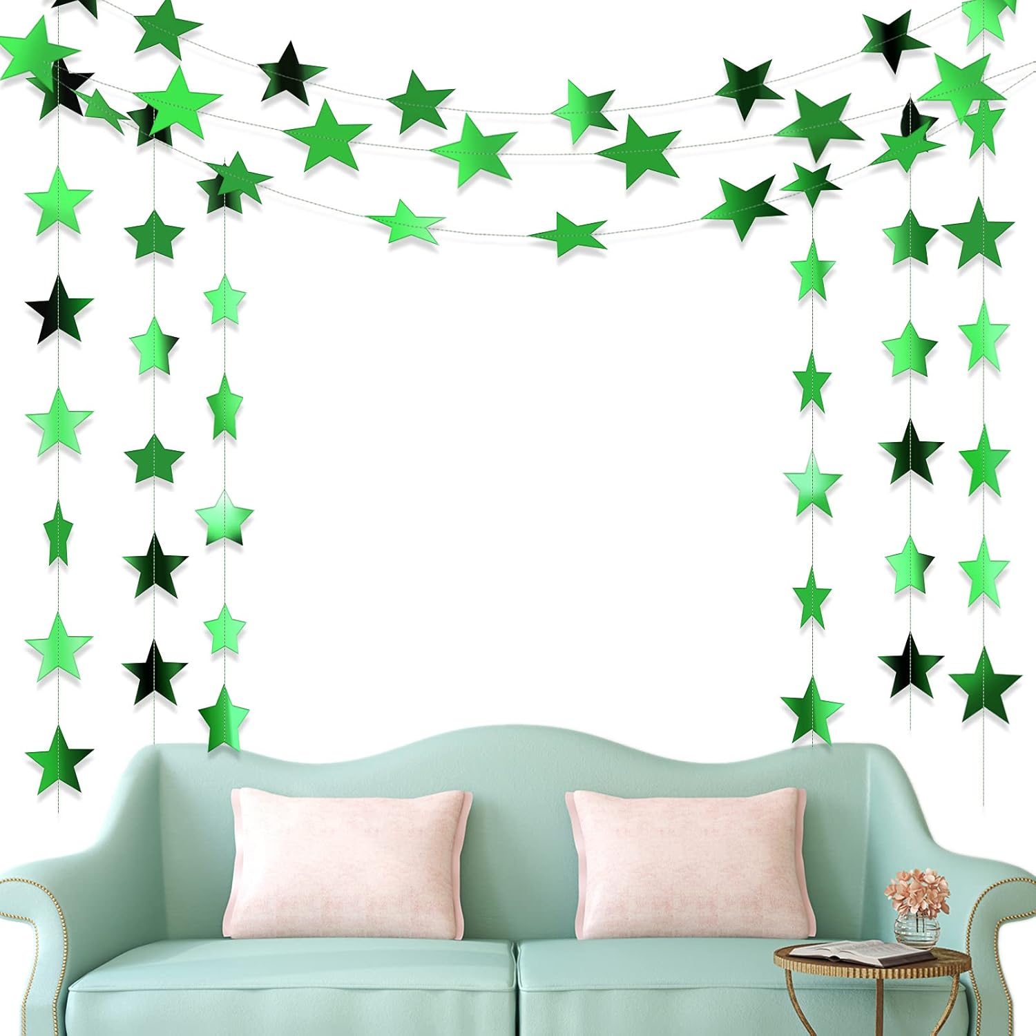 Patelai Glitter Star Garland Banner Decor 130 Feet Star Hanging Bunting Banner Twinkle Backdrop for