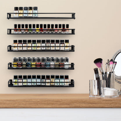 MyGift 16 Inch Wall Mounted Black Metal Nail Polish and Essential Oil Display Shelves, Kitchen